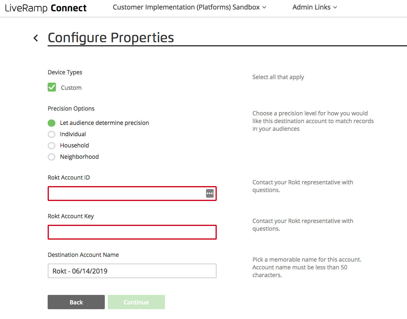 LiveRamp Configurer les Propriétés